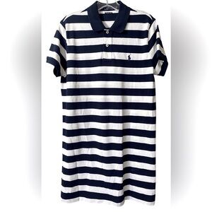 Polo Ralph Lauren Mesh Mini Dress Navy Blue White Stripe, Collared Size L